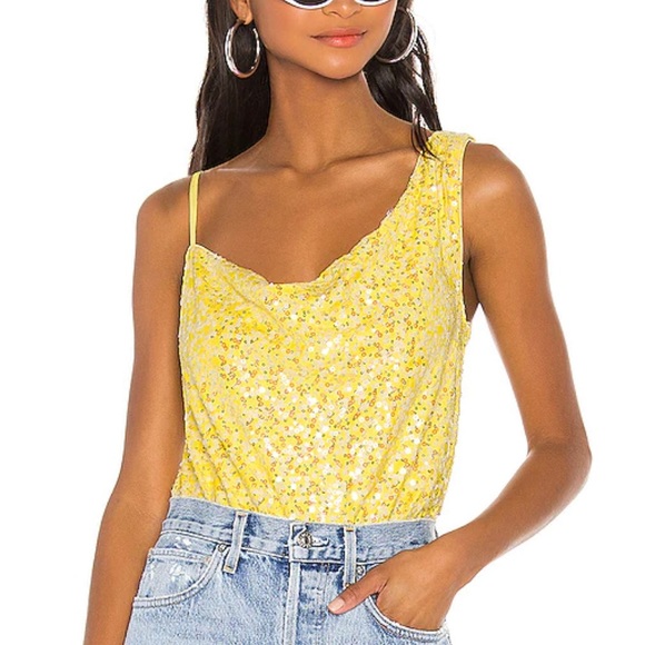 Hours Revolve Yellow Sequin Bodysuit - Picture 1 of 3